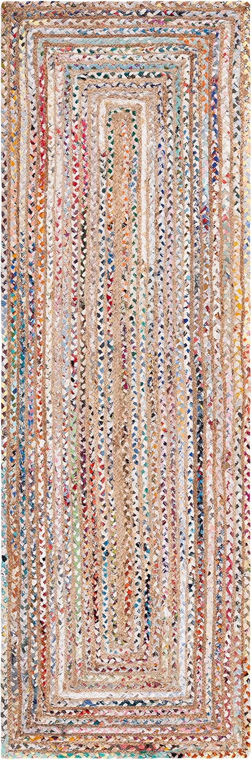Hand Braided Jute Cotton Beige Multi Runner Rug
