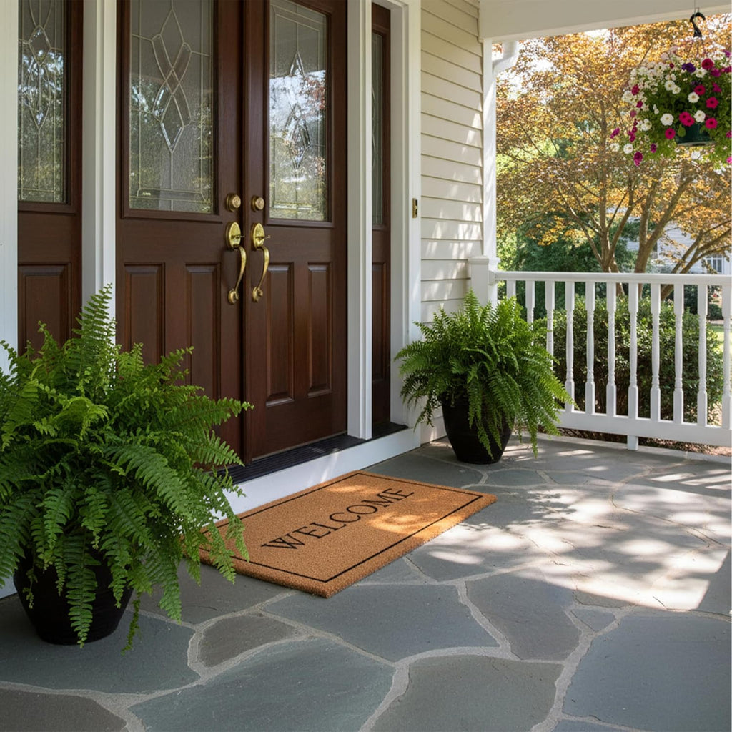 Large Natural Black Border Welcome Coir Doormat