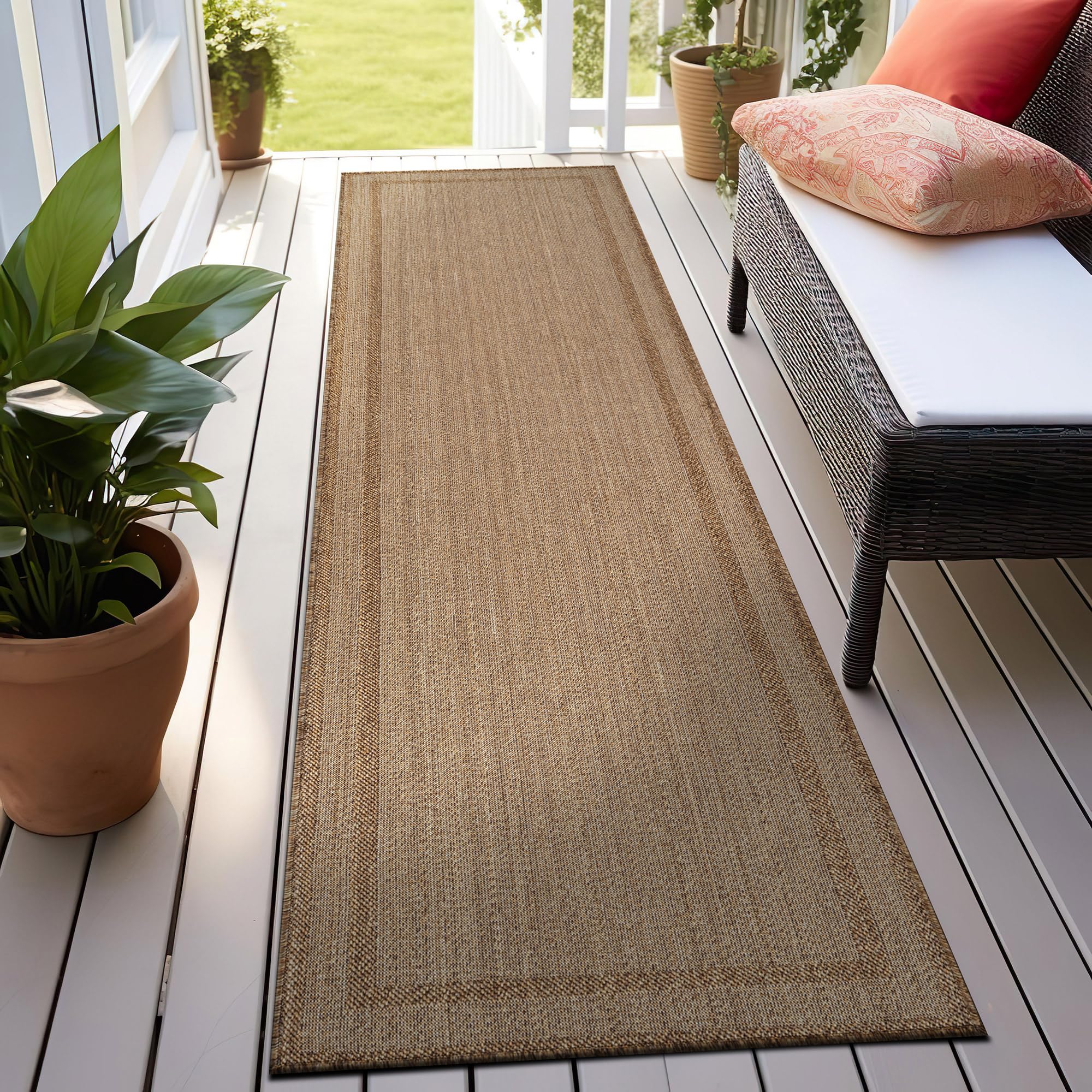 Border Flat Woven Natural Jute Indoor Outdoor Runner Rug