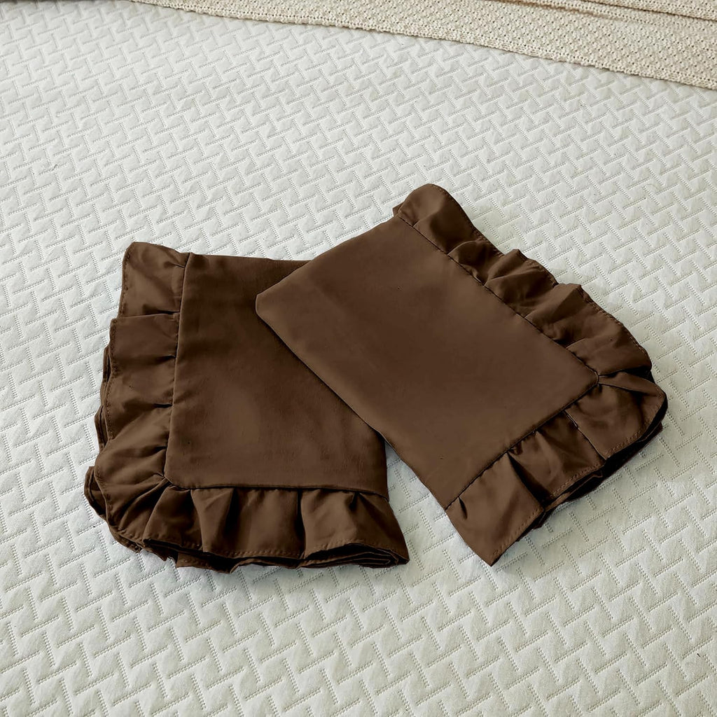 Brown Ruffle Fringe Microfiber Standard Pillow Shams