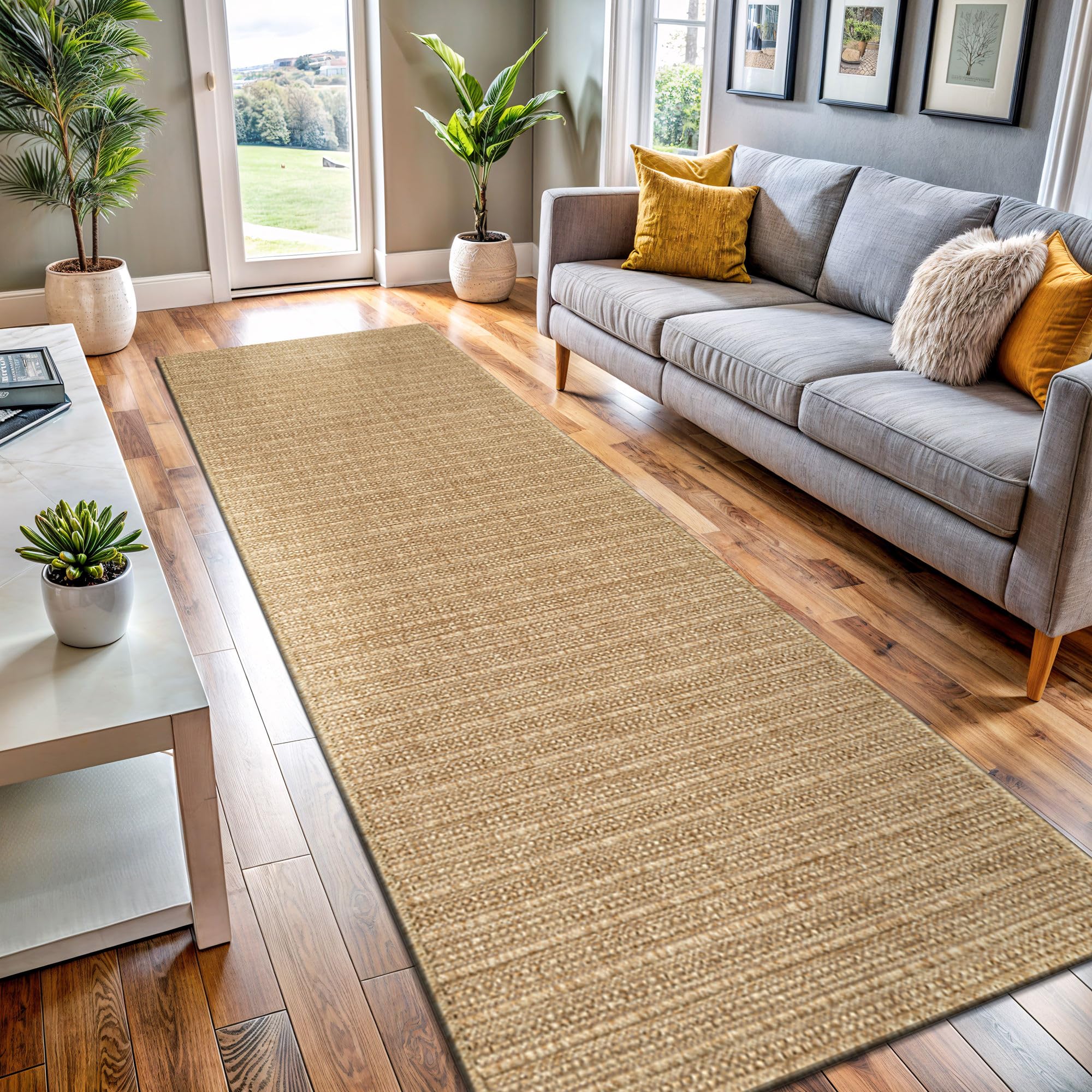 Washable Solid Woven Natural Jute Farmhouse Runner Rug