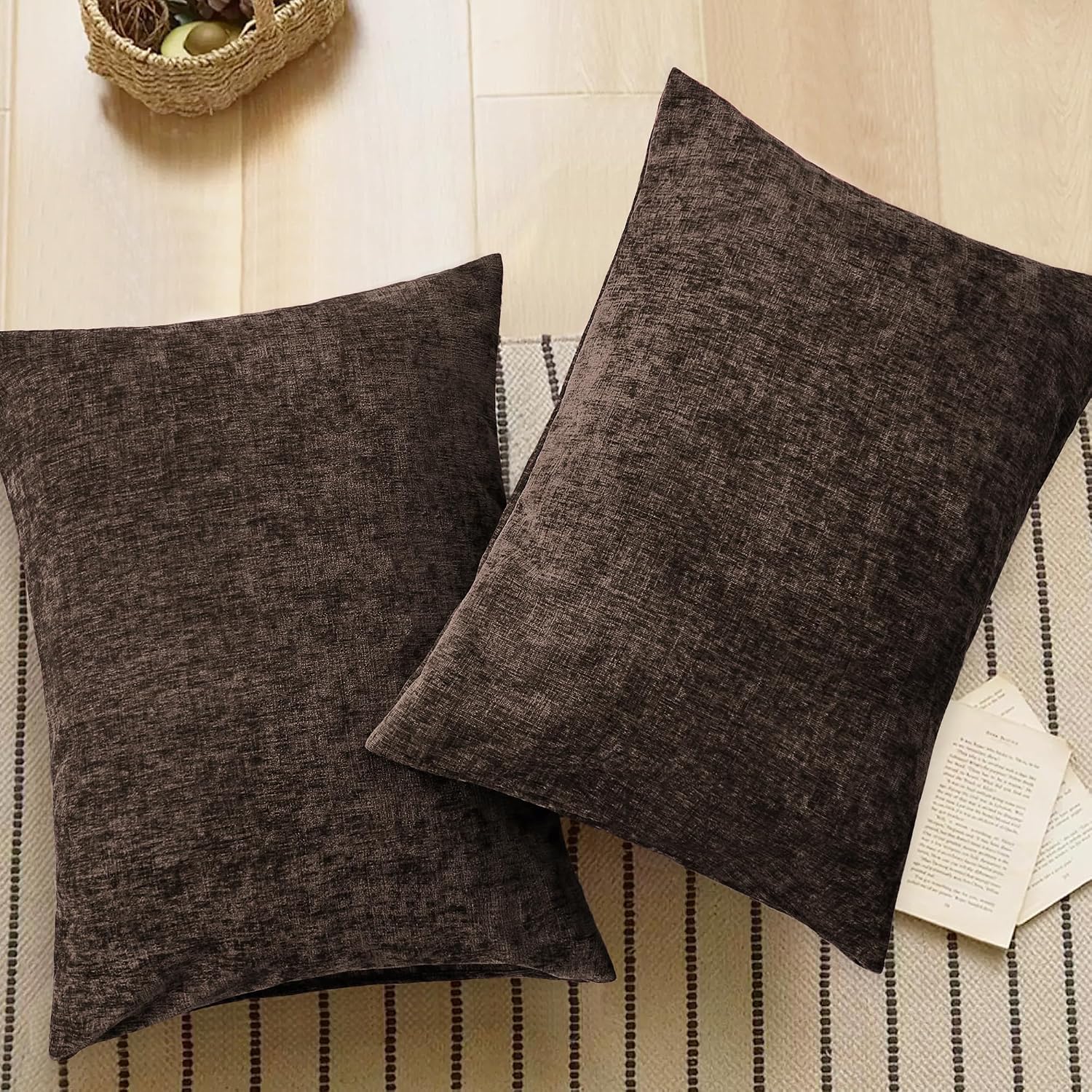 Coffee Chenille Decorative Standard Pillow Shams