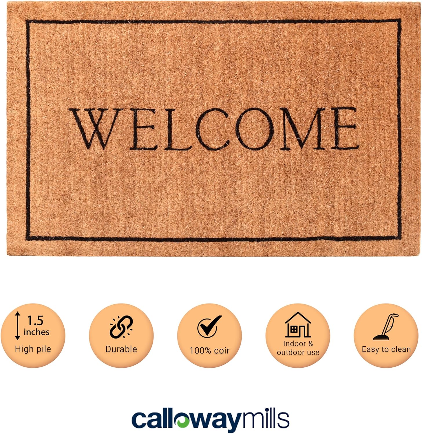 Large Natural Black Border Welcome Coir Doormat