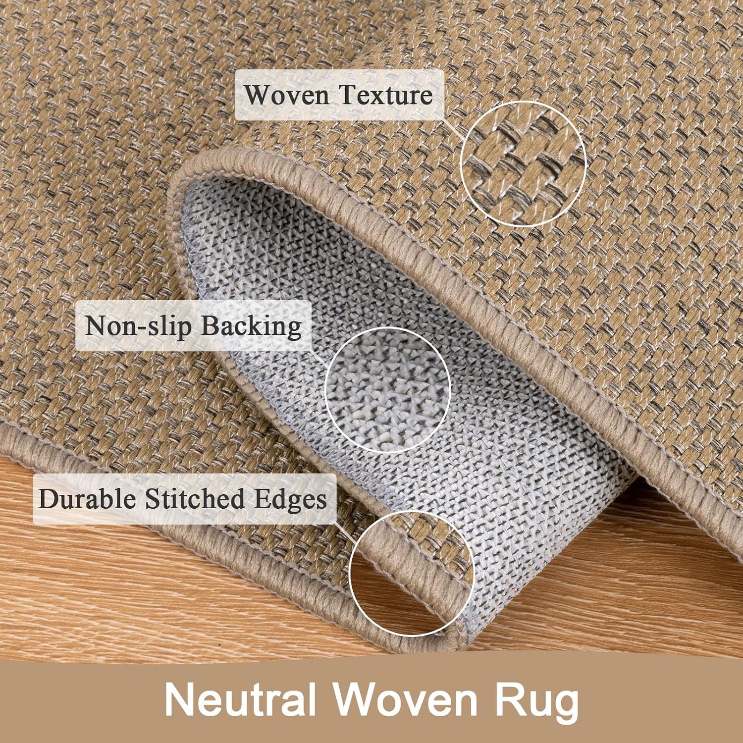 Brown Faux Jute Non Slip Washable Runner Rug