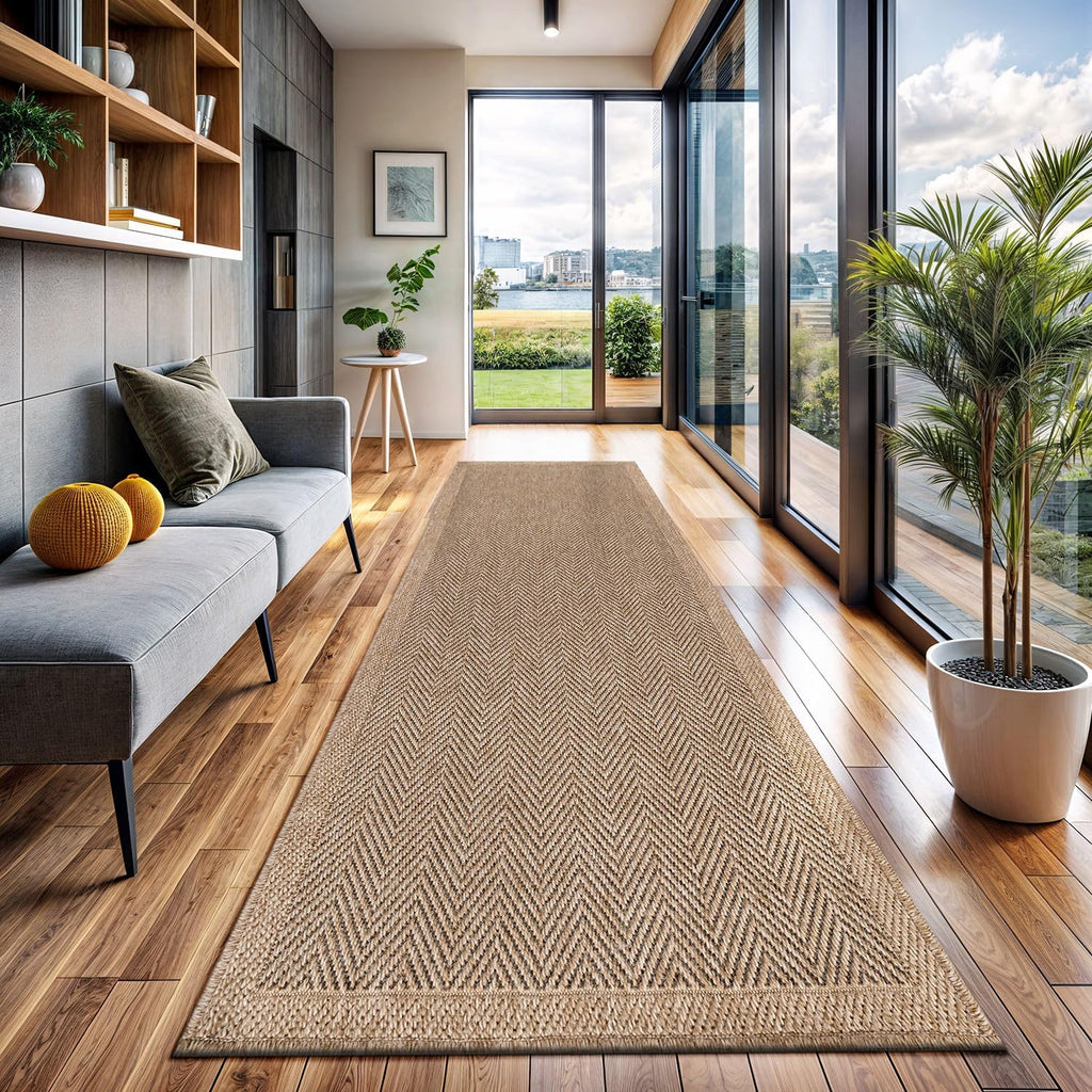 Herringbone Seagrass Washable Indoor Outdoor Runner Rug