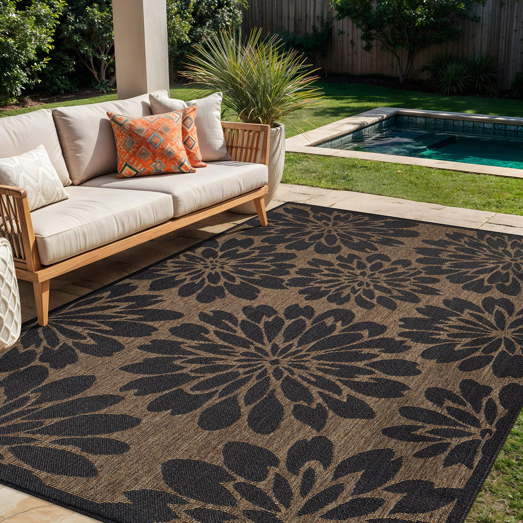 Floral Flat Woven Jute Indoor Outdoor Runner Rug