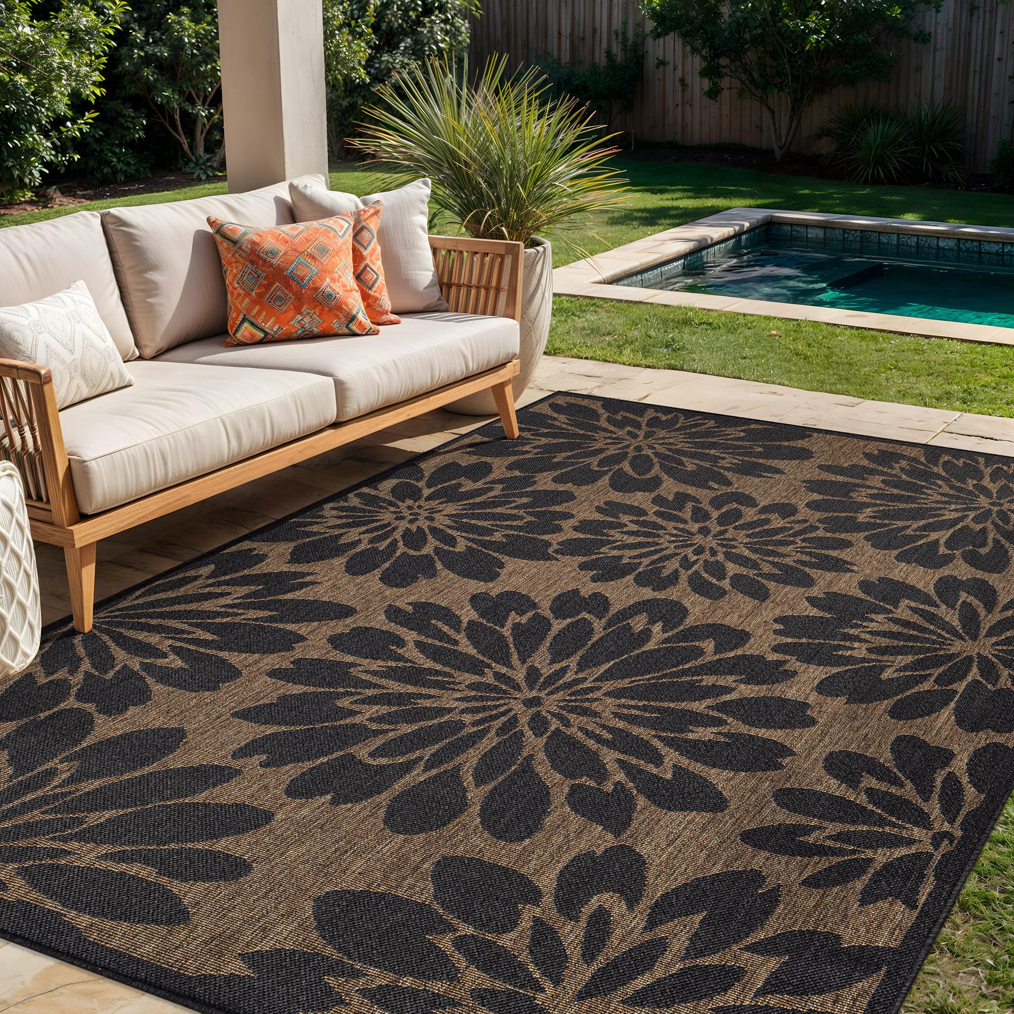 Floral Flat Woven Jute Indoor Outdoor Runner Rug