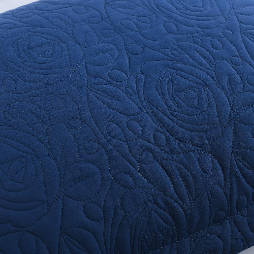 Navy Embroidered Microfiber Standard Pillow Shams