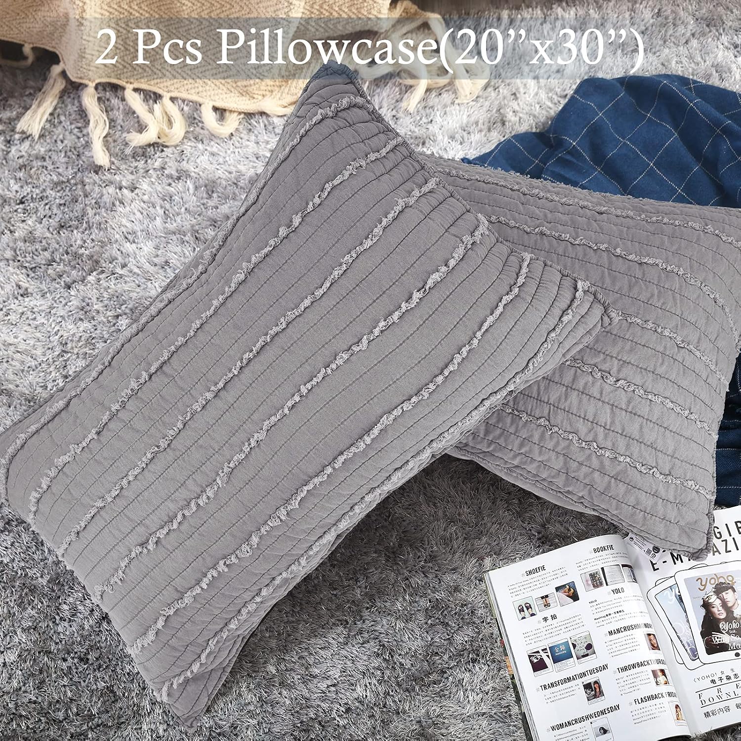 Grey Microfiber Envelope Closure Queen Pillow Shams
