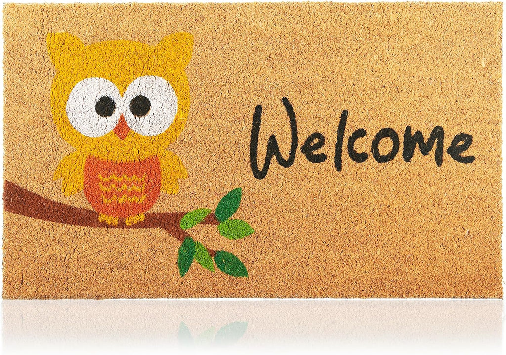 Owl Coir Doormat Anti Slip PVC Backing