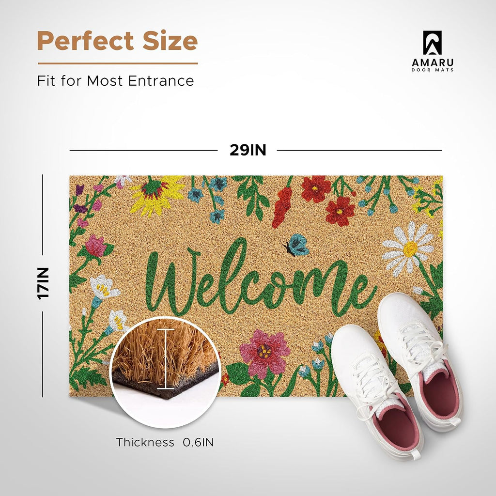 Minimalist Floral Coir Non Slip Welcome Doormat