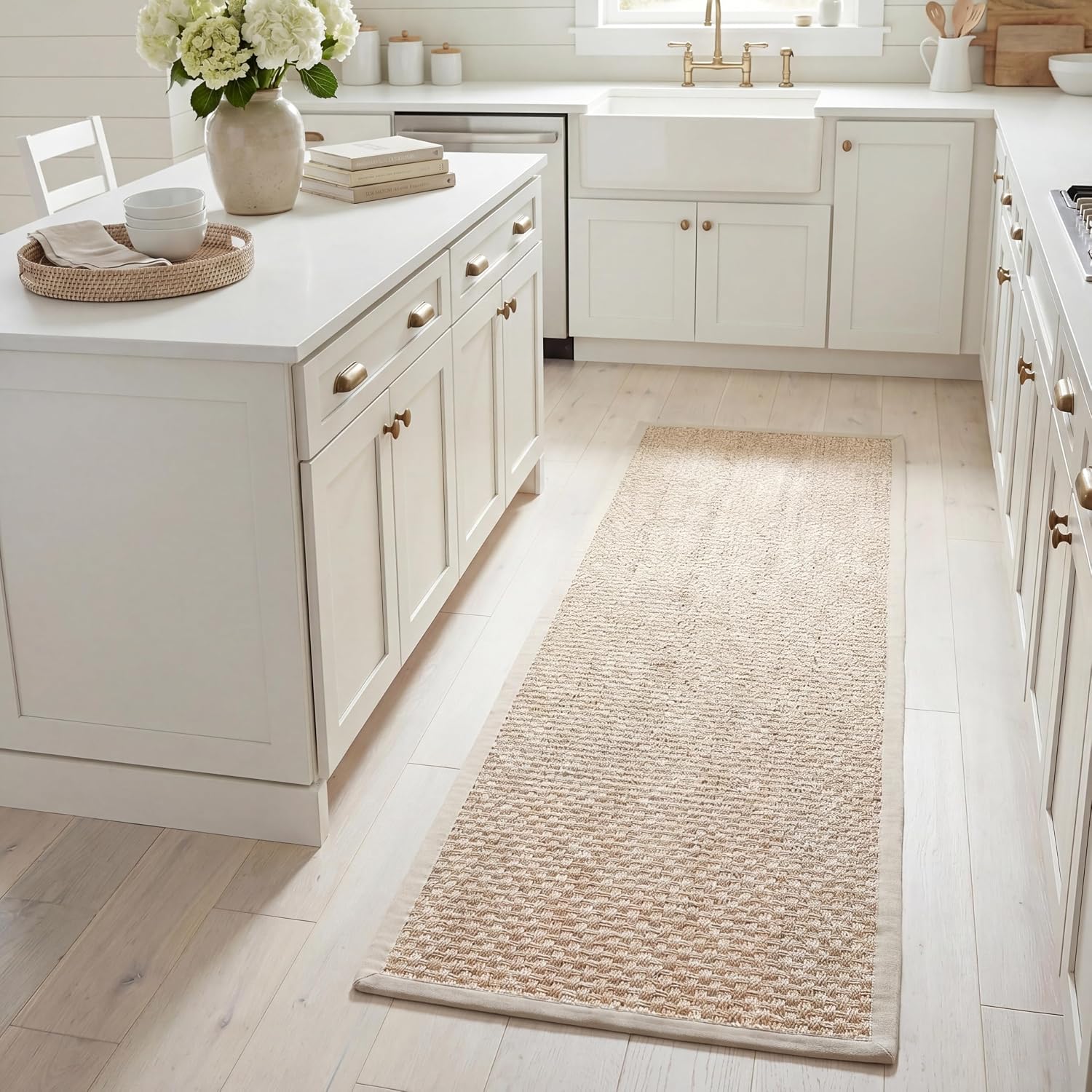 Marble Border Woven Sisal Natural Fiber Runner Rug