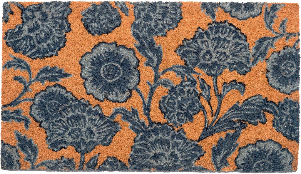 Blue Floral Coir Doormat Non Slip PVC Backing