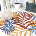 Gray Blue Palm Leaf Boho Indoor Outdoor Runner Rug