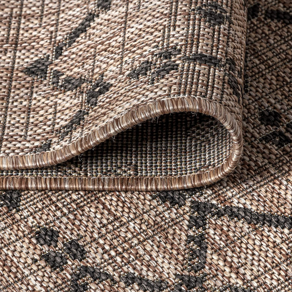 Moroccan Geometric Natural Black Outdoor Runner Rug