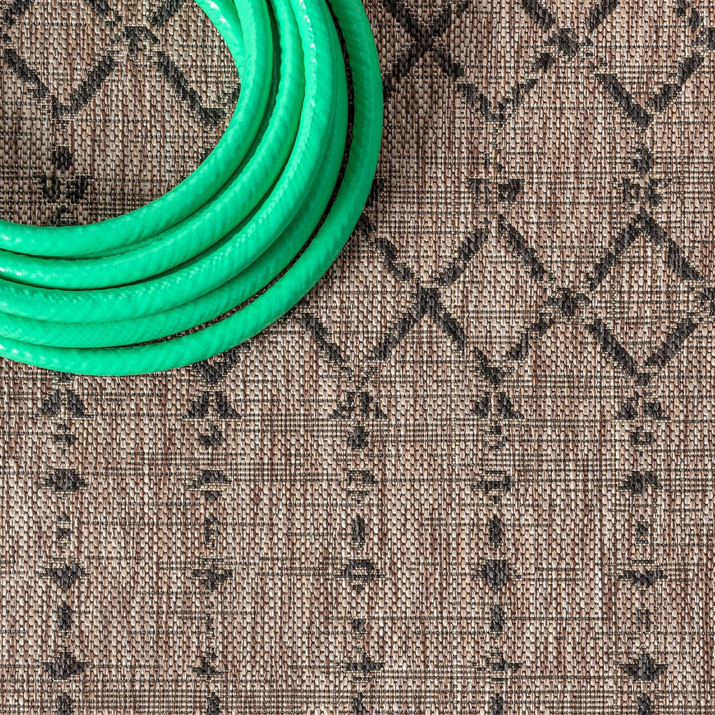 Moroccan Geometric Natural Black Outdoor Runner Rug