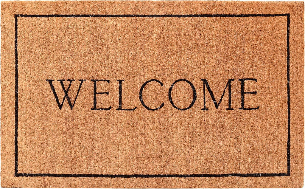 Large Natural Black Border Welcome Coir Doormat
