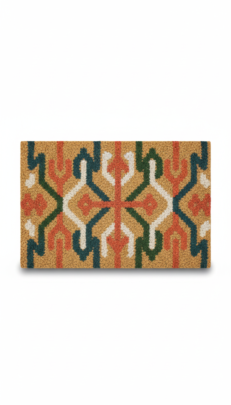 Heavy duty coir welcome mat with graphic pattern